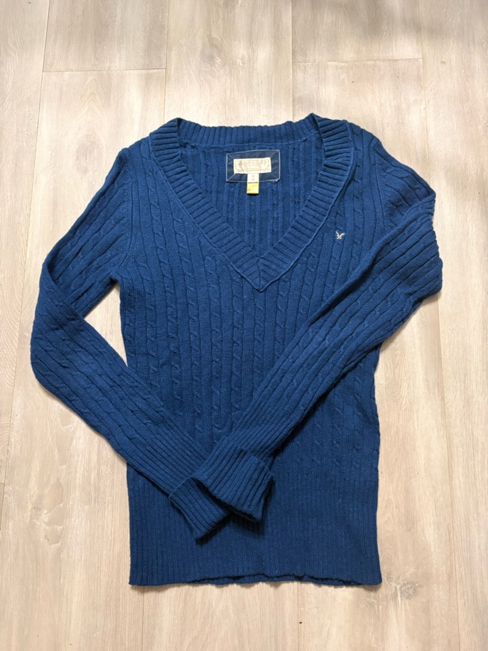American Eagle Outfitters Women’s Cable V-Neck Sweater - Navy Blue